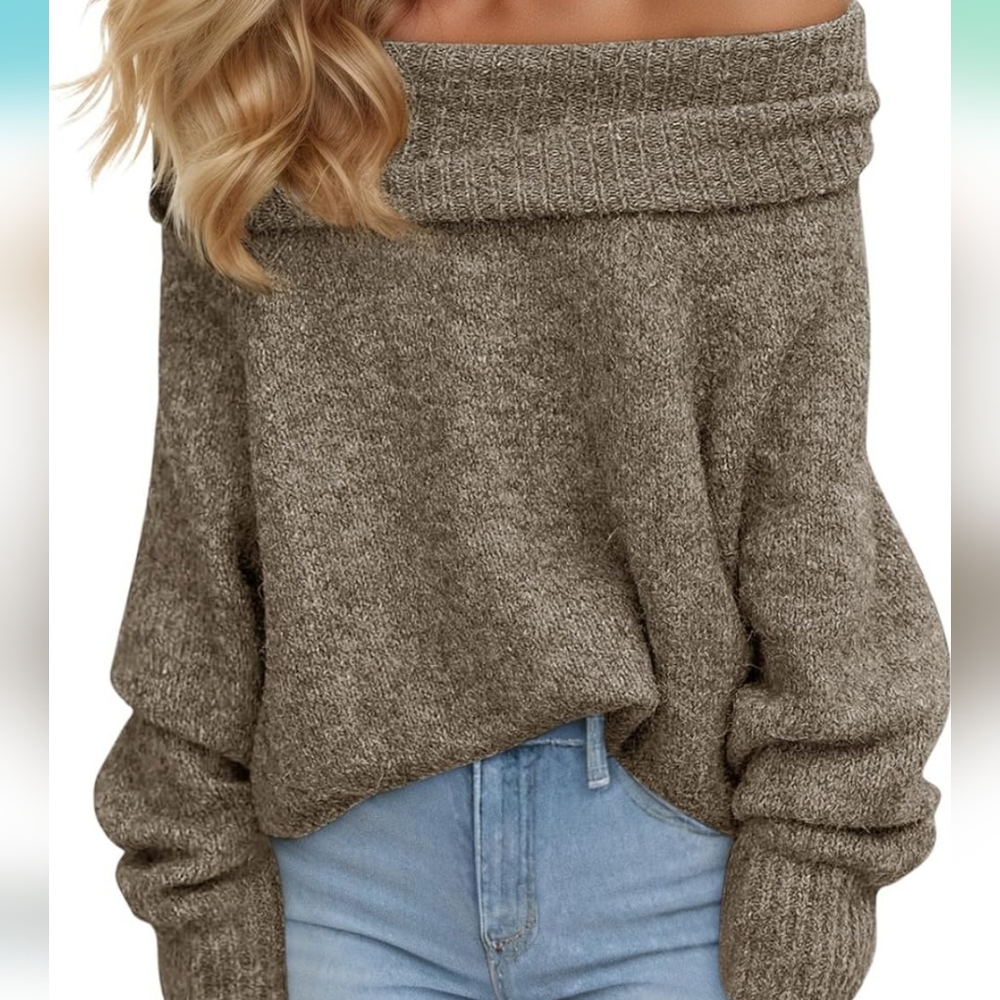 Saodimallsu Womens Off The Shoulder Sweaters Oversized Long Sleeve Loose Ribbed